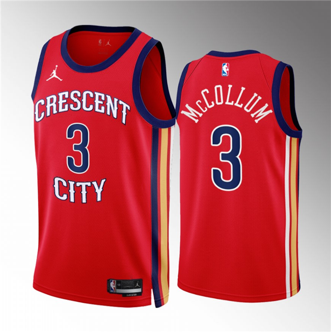Men's New Orleans Pelicans #3 CJ McCollum Red 2022/23 Statement Edition Stitched Basketball Jersey